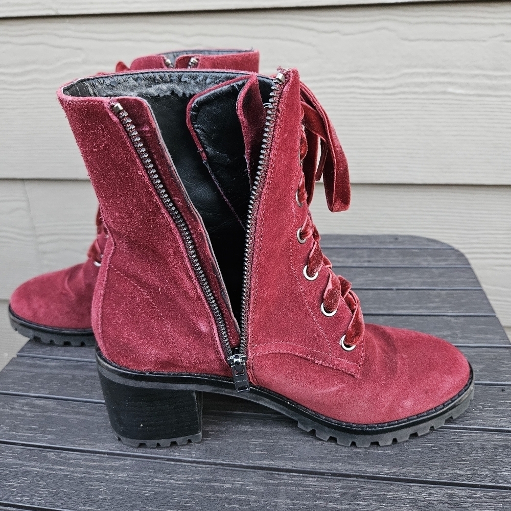 Coach Jadyn Suede Lace Up Combat Boots Satin Laces Wine Red Punk Goth Size 6 B - Picture 14 of 16